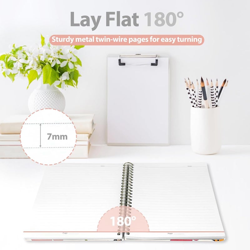 VALOME Journaling Notebooks, A5 Lined Spiral Notebook for Women & Men, 146 Pages College Ruled Hardcover Note Book for Work, Note Taking, Journaling, School, Writing (Flower-A) - Image 5